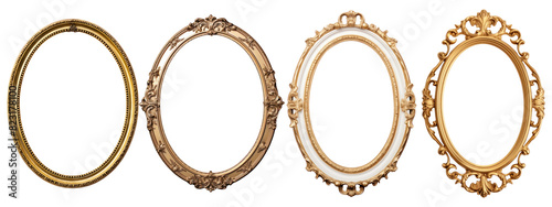 Antique Gold Oval Frame png element set on transparent background