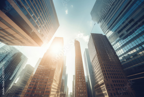 Sunlit Skyscrapers in a Bustling Modern Cityscape