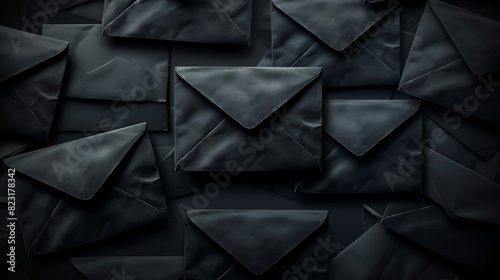 A black background with black envelopes. Generative AI. photo