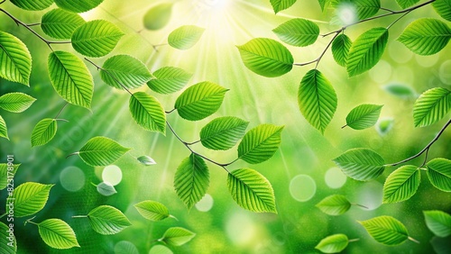 Green leaves floating in the air like a dance, creating a fresh and purified atmosphere photo