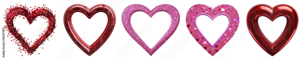Glitter Heart Frames png element set on transparent background