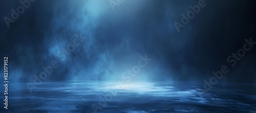 Dark Blue Background with Glowing Light and Fog in Fantasy Style