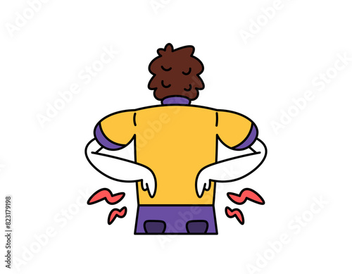 illustration of a man holding his back waist because of pain. back pain due to injury and sitting for too long. lower back pain. stiff or tense muscles. health problems. outline style character