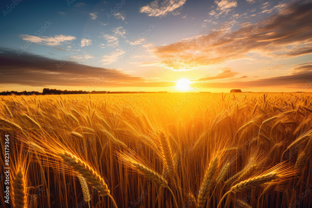 Golden Wheat Field at Sunset Panorama