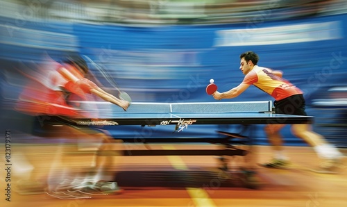 Table tennis players at a m...