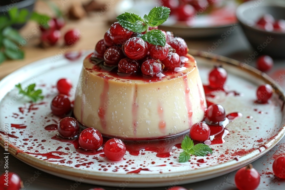 Rote Grütze - Red berry pudding topped with vanilla sauce. Rote Grütze - Red berry pudding topped with vanilla sauce.