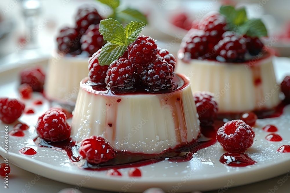 Rote Grütze - Red berry pudding topped with vanilla sauce. Rote Grütze - Red berry pudding topped with vanilla sauce.