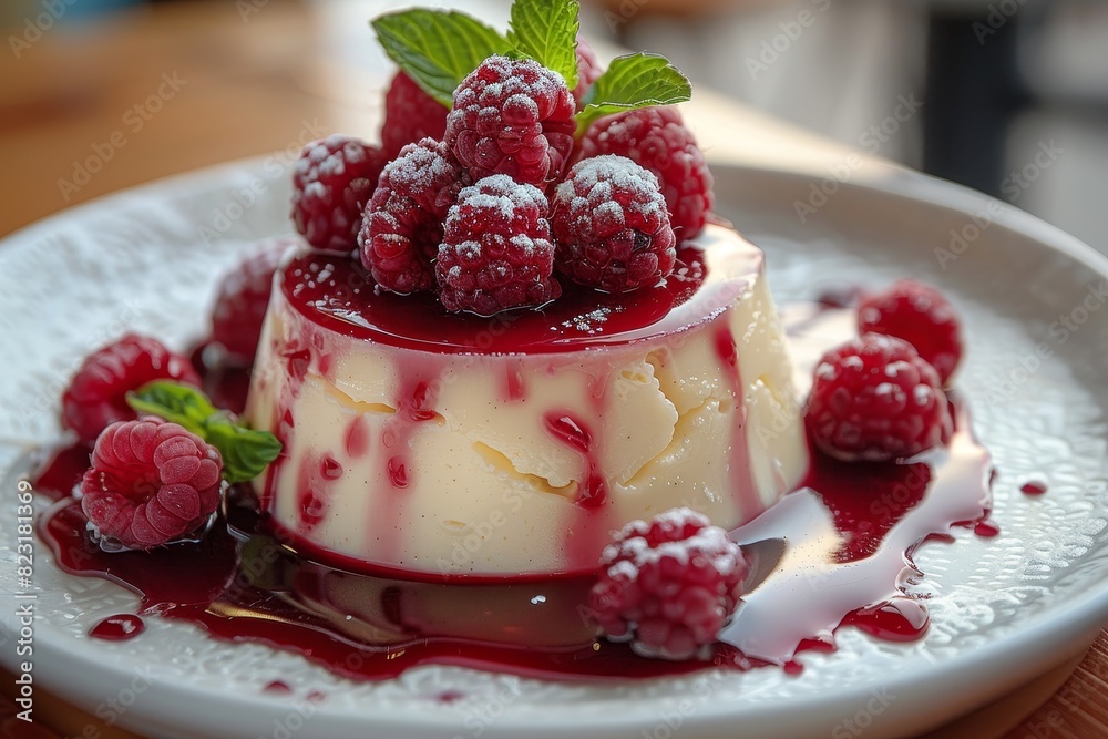 Rote Grütze - Red berry pudding topped with vanilla sauce. Rote Grütze - Red berry pudding topped with vanilla sauce.