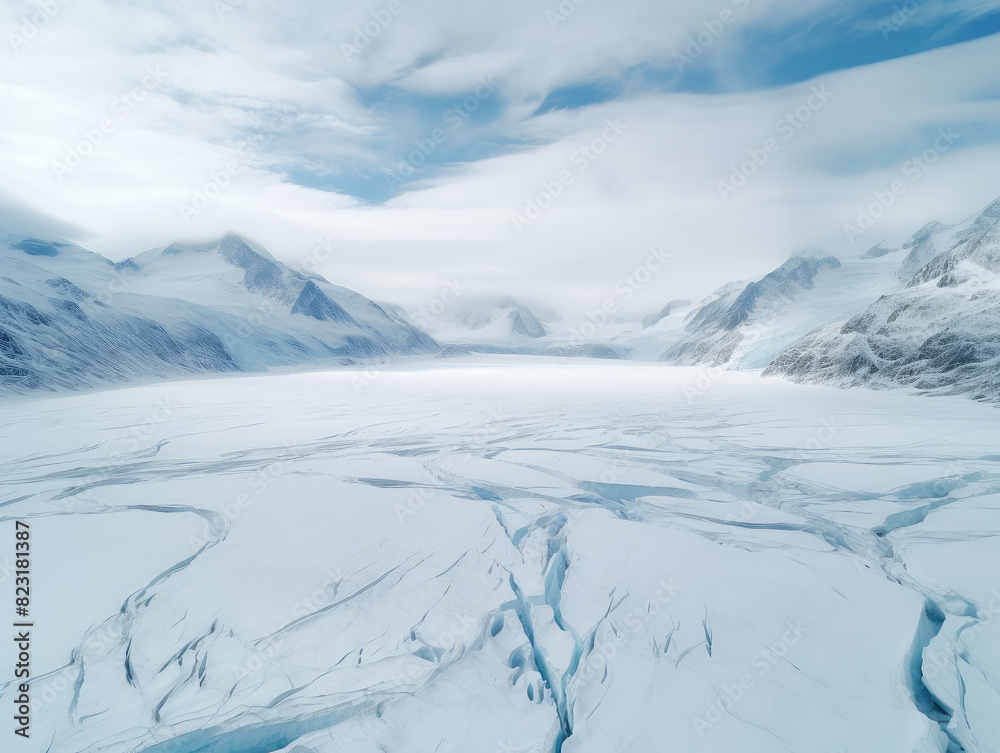Serene Glacier Landscape with Expansive Blue Skies