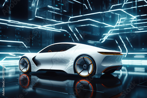 Futuristic Concept Car in a Virtual Reality Showroom © evening_tao