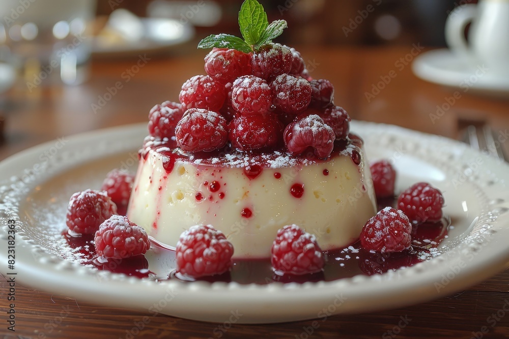 Rote Grütze - Red berry pudding topped with vanilla sauce. Rote Grütze - Red berry pudding topped with vanilla sauce.