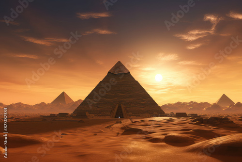 Majestic Sunset Over The Egyptian Pyramids Landscape