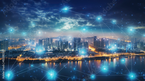 Futuristic Smart Cityscape with Advanced Network Connectivity