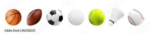 3d sport equipment png element set on transparent background