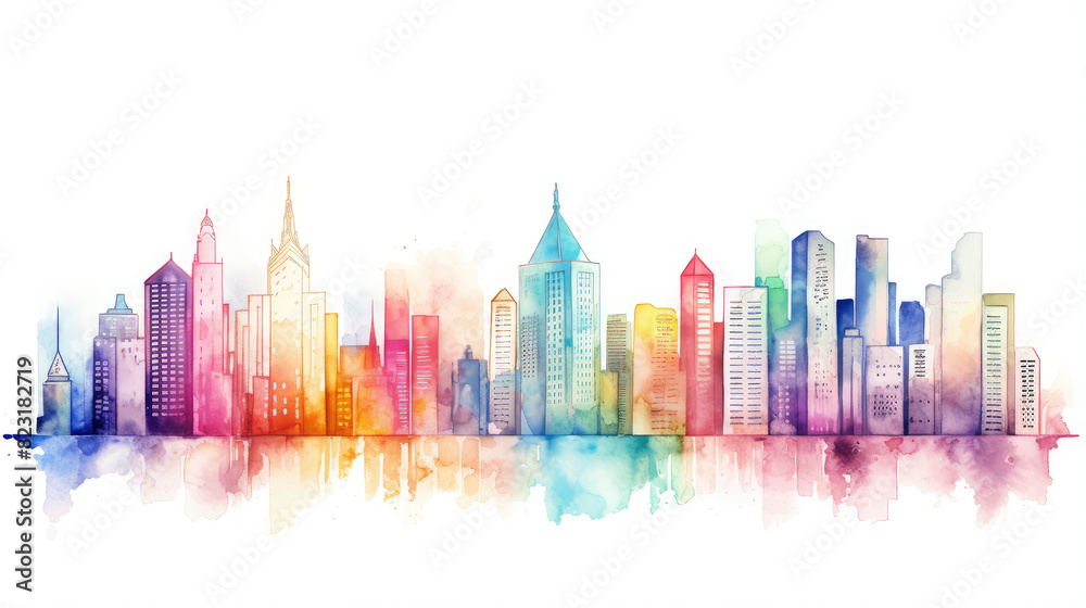 Vibrant Watercolor Cityscape Artistic Reflection Illustration Vibrant Watercolor Cityscape Artistic Reflection Illustration