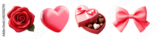 3d valentines png element set on transparent background