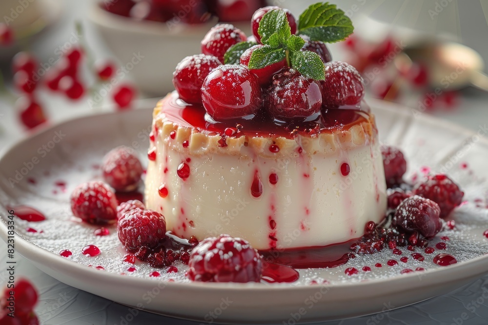 Rote Grütze - Red berry pudding topped with vanilla sauce. Rote Grütze - Red berry pudding topped with vanilla sauce.