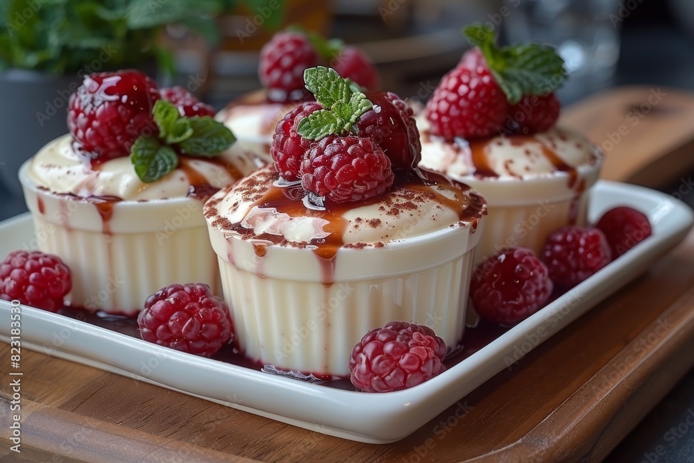 Rote Grütze - Red berry pudding topped with vanilla sauce. Rote Grütze - Red berry pudding topped with vanilla sauce.