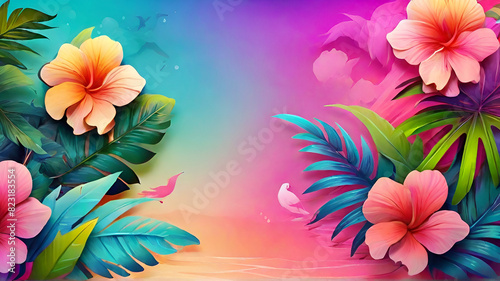 Gradient colorful tropical background image. Ai Generated.