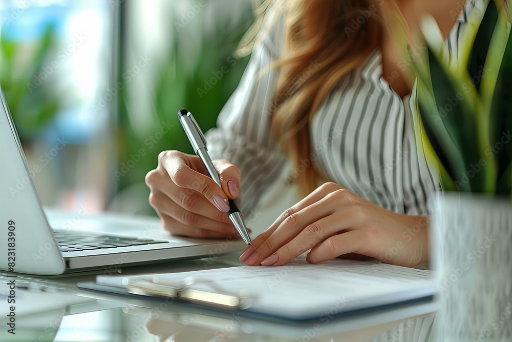 Someone is writing on a piece of paper with a pen Someone is writing on a piece of paper with a pen