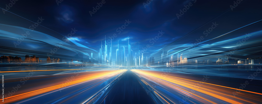 Futuristic Cityscape with Dynamic Traffic Light Trails