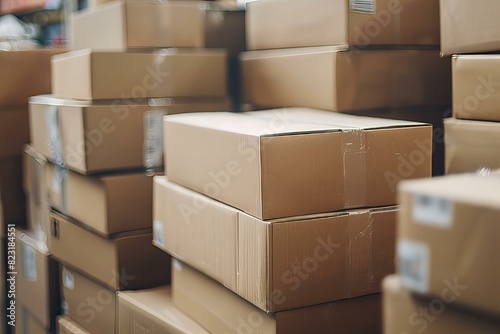 Boxes stacked in warehouse