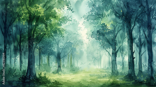 Watercolor Forest Illustration of fading trees in a forest.