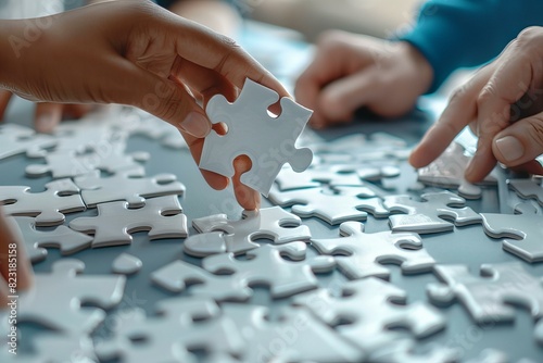 Someone placing puzzle piece hands