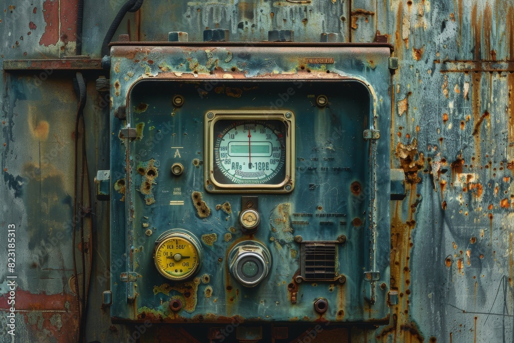 Naklejka premium Vintage Electric Meter, Abstract Energy Counter, Old Power Box Counter