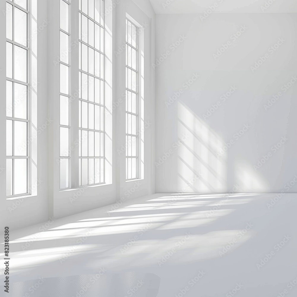 Empty White Room Background, Clean Blank Interior Mockup, Empty Space with Windows Empty White Room Background, Clean Blank Interior Mockup, Empty Space with Windows