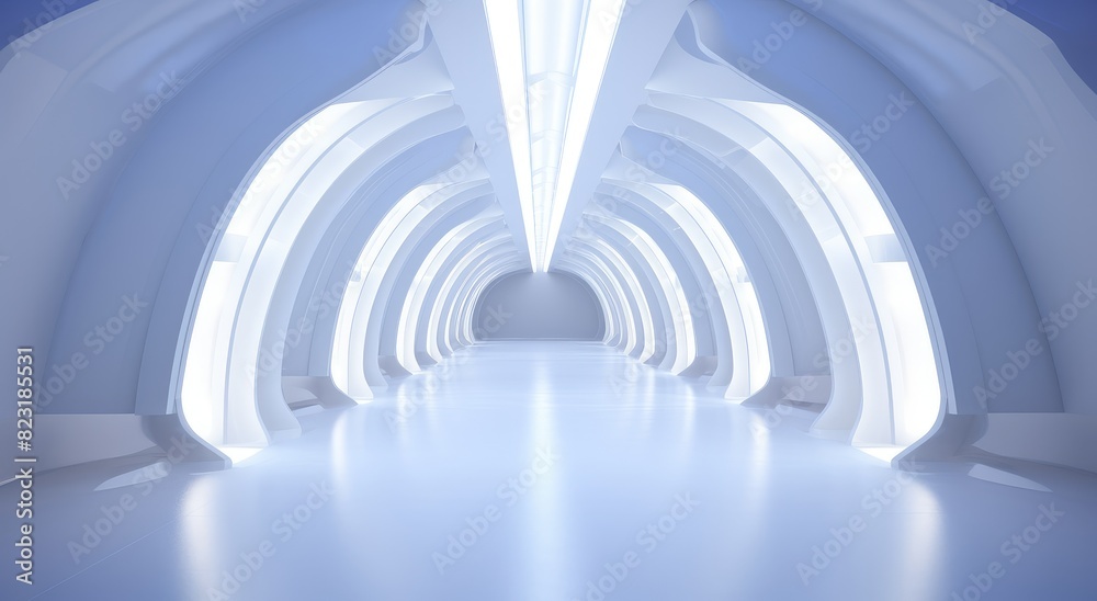 Obraz premium Futuristic Blue Arched Tunnel Interior Design