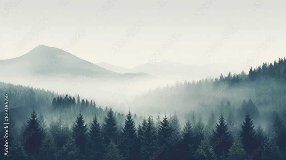 Serene Misty Mountain and Forest at Dawn Serene Misty Mountain and Forest at Dawn