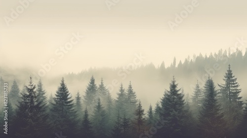 Misty Pine Forest Landscape at Dawn