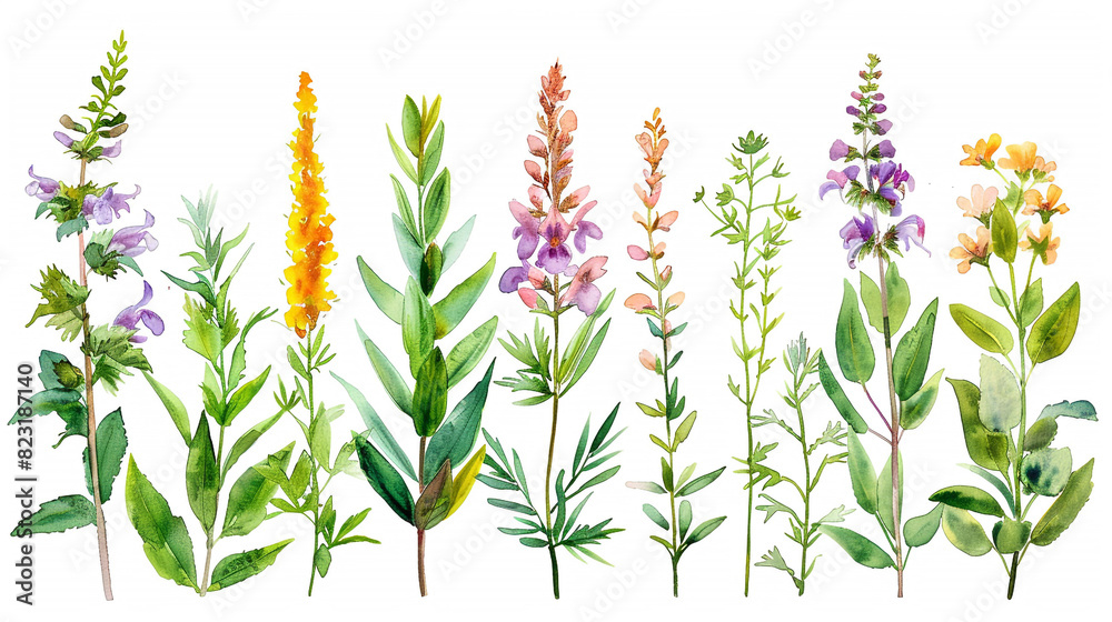 Watercolour painting of various plants. Watercolour painting of various plants.