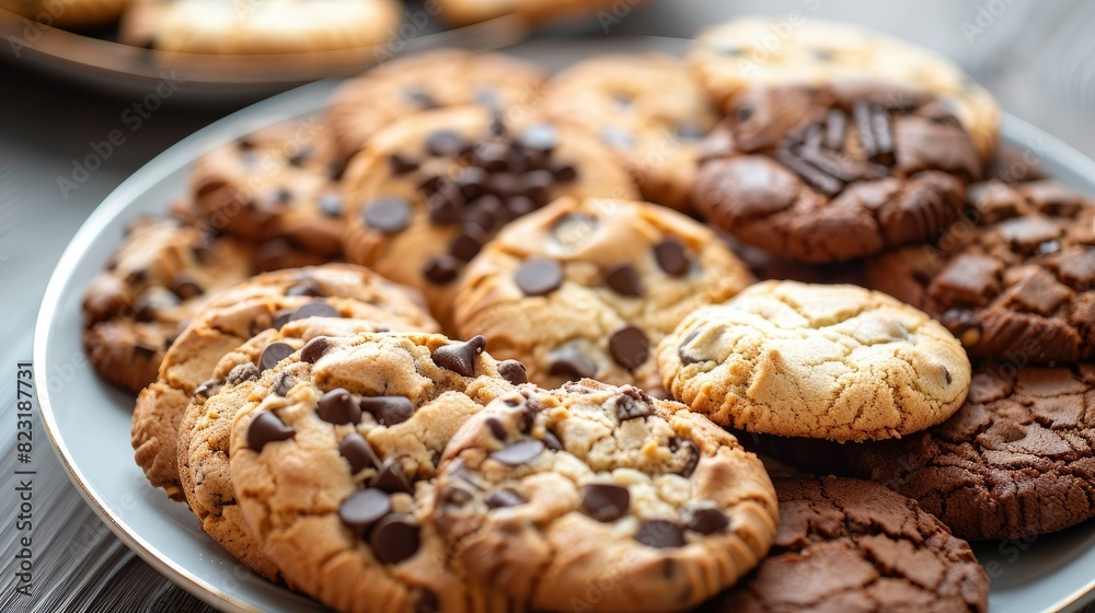 Array of freshly baked cookies neatly arranged on a plate, tempting and ready to be enjoyed.