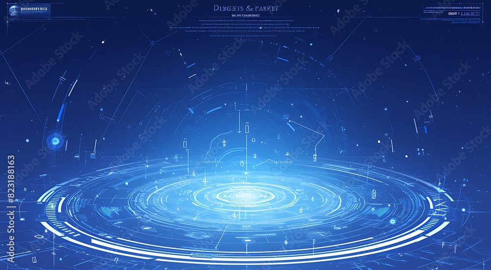 Fototapeta premium Futuristic Blue Holographic Circles with Neon Glow