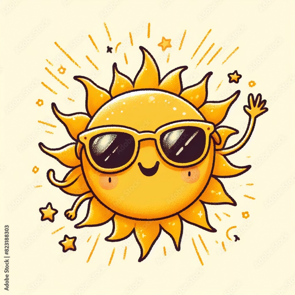 A cute cartoon sun wearing sunglasses and surrounded by stars generative ai A cute cartoon sun wearing sunglasses and surrounded by stars generative ai