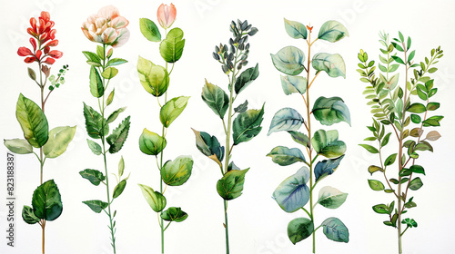 Watercolour painting of various plants.