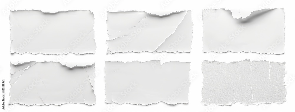 Set of Isolated Torn Paper Edges on White Set of Isolated Torn Paper Edges on White