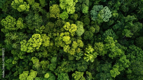 Drone's high-angle view of a dense, green forest in full bloom, capturing the essence of untouched nature.