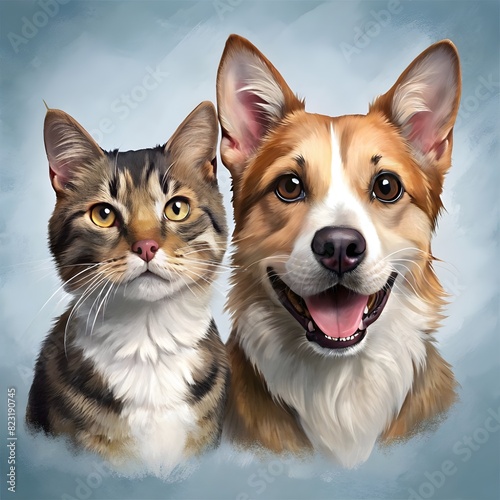 portrait of happy dog and cat that looking © alone