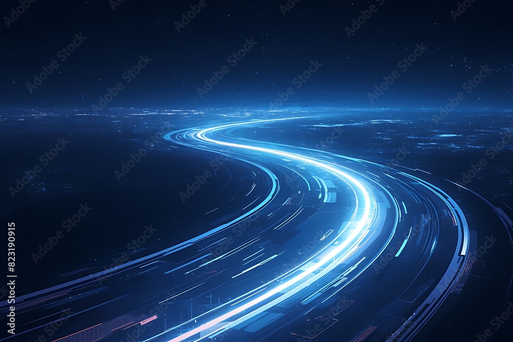 Abstract Futuristic Background: Glowing Blue Road Lines on Black Abstract Futuristic Background: Glowing Blue Road Lines on Black