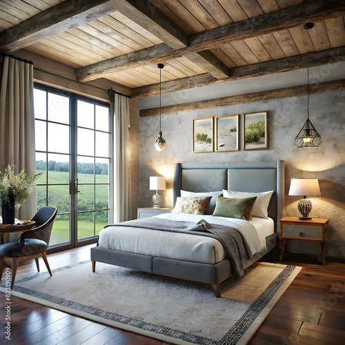 french country interior design of modern bedroom