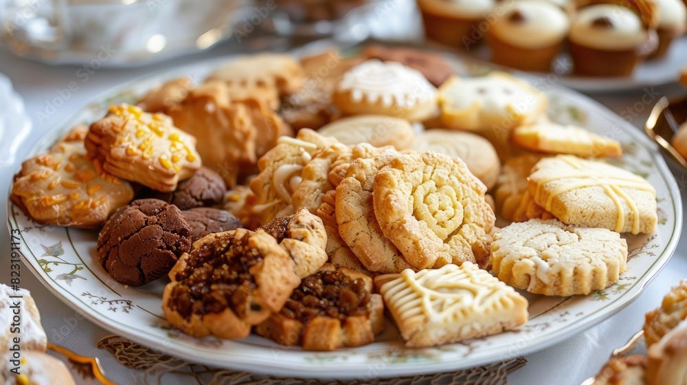 Plate of homemade cookies arranged in an enticing pattern, inviting indulgence and sweet moments. Plate of homemade cookies arranged in an enticing pattern, inviting indulgence and sweet moments.