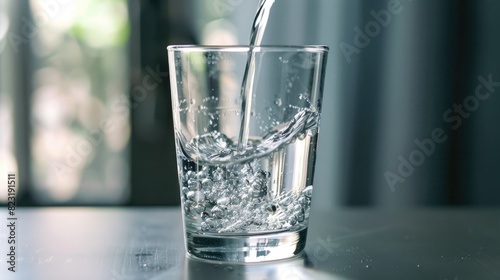 Refreshing water flowing into a sleek glass, highlighting the importance of staying hydrated.