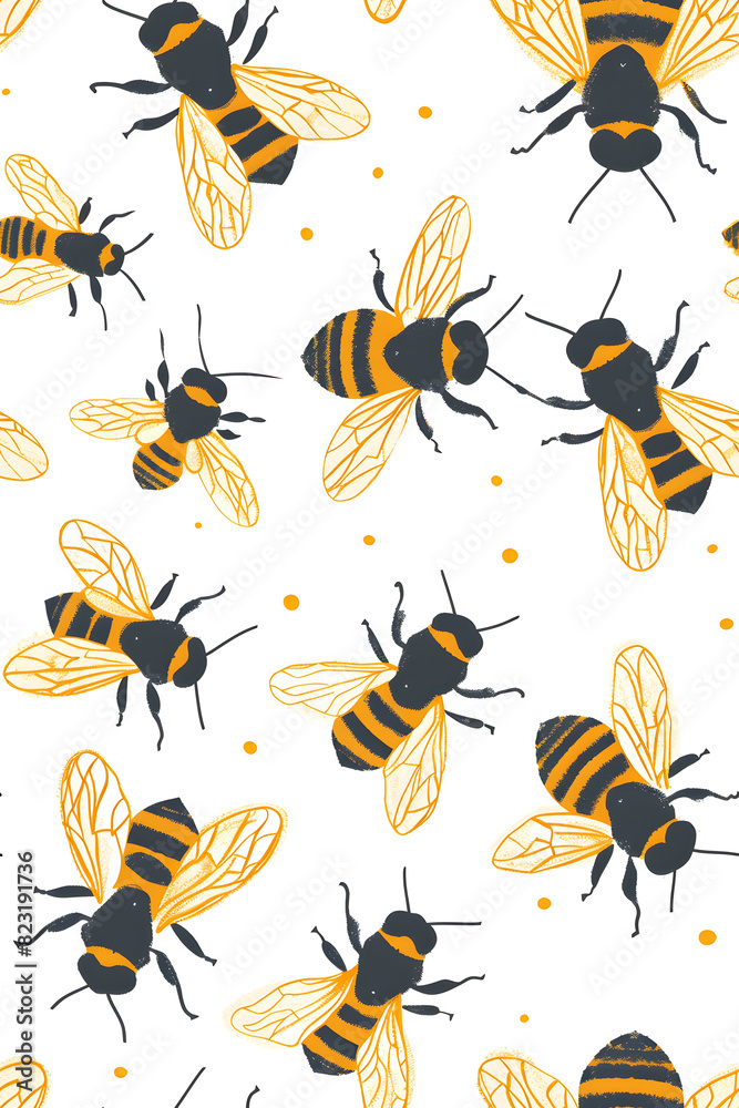 Cute watercolor seamless pattern with honey bee 