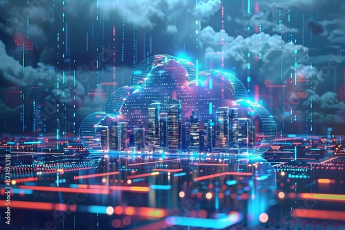 Futuristic city with central cloud