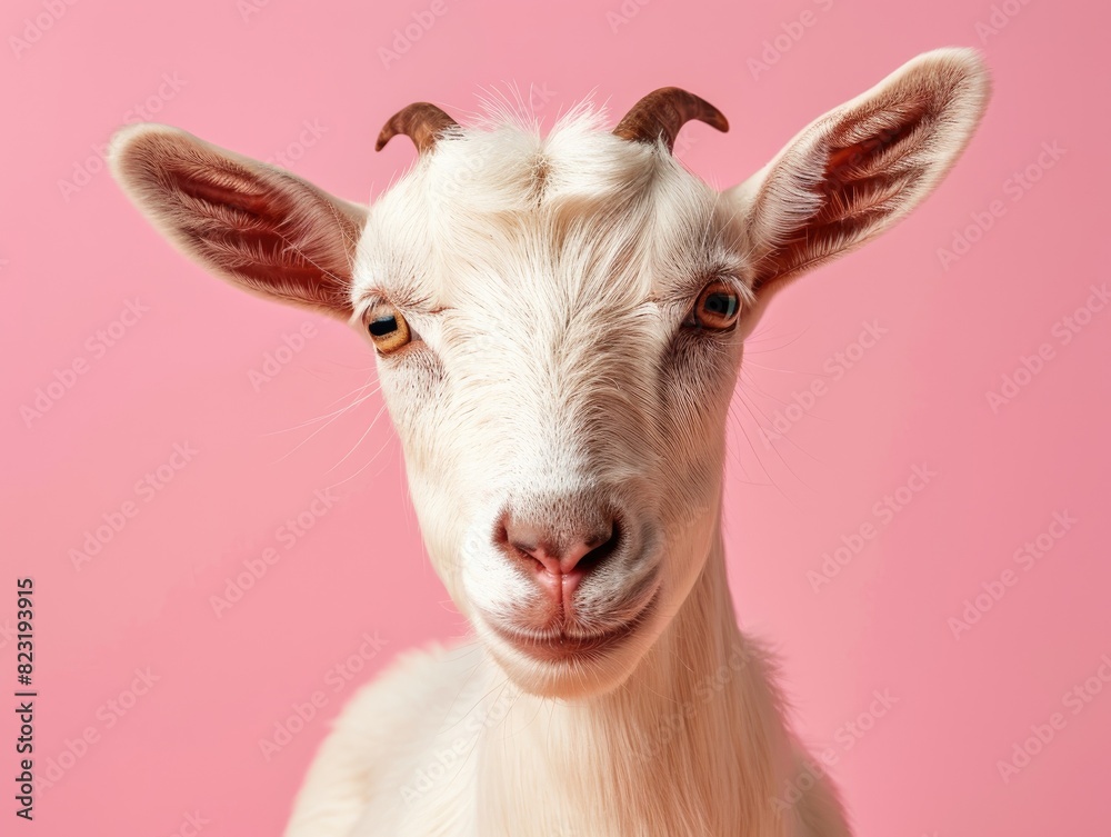A Goat's Delicate Presence on a Pink Palette
