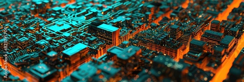 Futuristic Cityscape Made of Circuit Boards