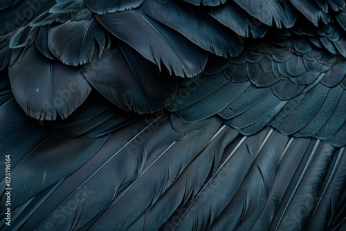 Black Swan Feathers Background, Black Plume Pattern, Wings Feather Texture with Copy Space © artemstepanov